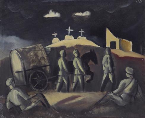 Jāzeps Grosvalds. "Trīs krusti" ("Baltie krusti"). 1915.–1917. gads. Audekls, eļļa. 57 x 69 cm.