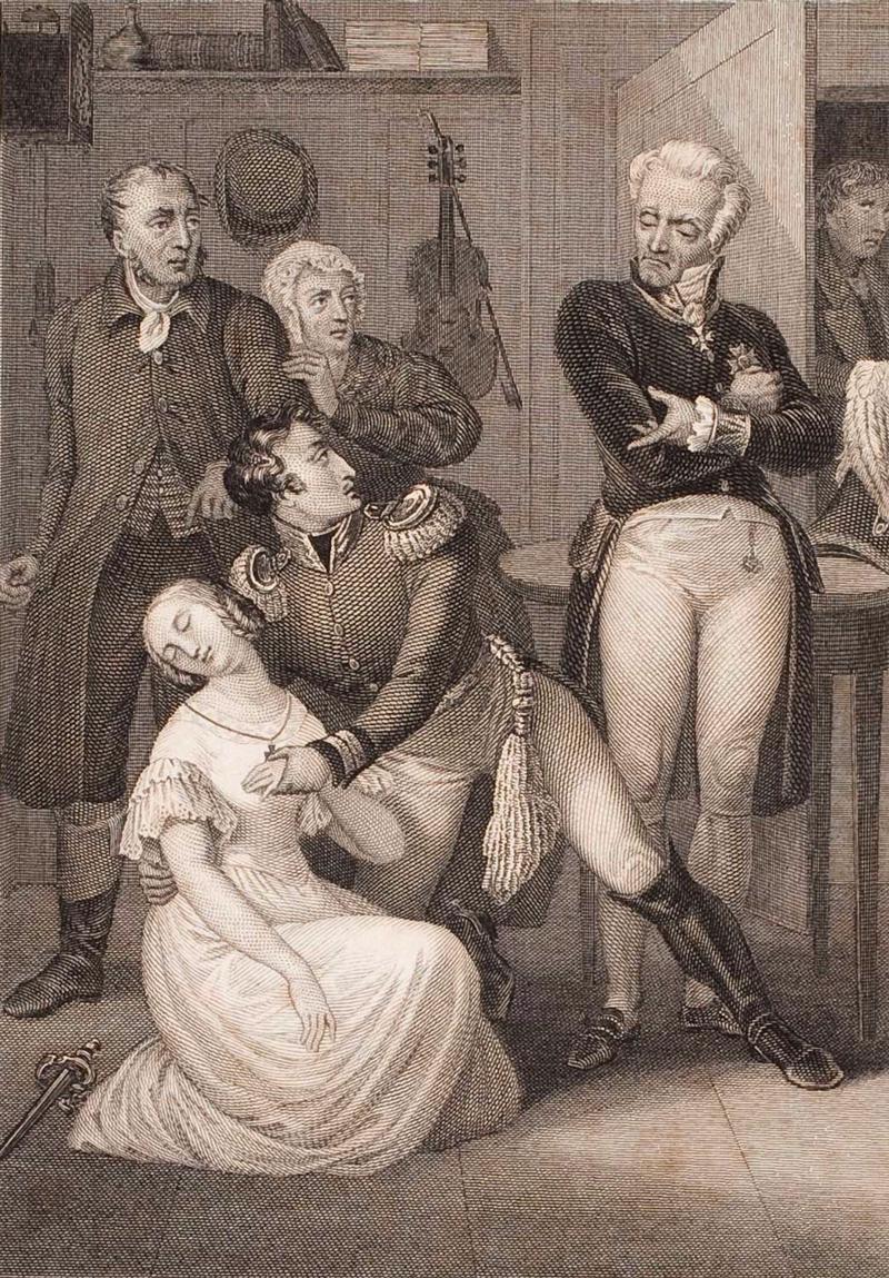 Ilustrācija Frīdriha Šillera bēdu lugai "Viltus un mīla". 19. gs.