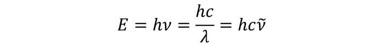 Fotona enerģija E: h = 6,626·10-34 J·s – Planka konstante; ν – starojuma frekvence; c = 2.998·108 m/s – gaismas ātrums vakuumā; λ – viļņa garums; ν ̃ – viļņa skaitlis.