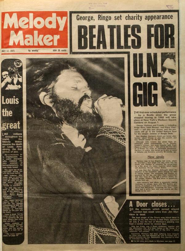 Melody Maker 17.07.1971. numurs ar Džima Morisona (Jim Morrison) nāves ziņu. 2014. gads.