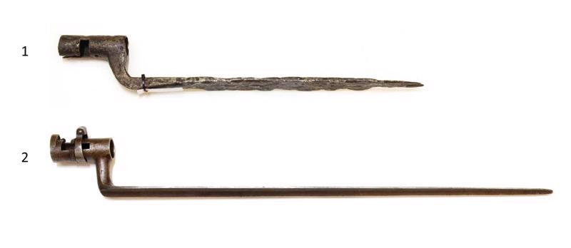 1. Vienasmeņa nažveida durklis-bajonete, Saksija, 18. gs. 2. Trīsšķautņu durklis-bajonete 1856. gada parauga strēlnieku šautenei un 1858. gada parauga kājnieku šautenei. Krievija, 20. gs. 60. gadi.