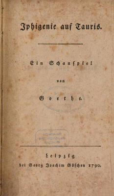 Johana Volfganga fon Gētes lugas “Ifigenija Tauridā” (Iphigenie auf Tauris) titullapa. 1790. gads.