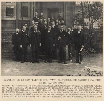 Delegāti un sekretariāta vadītāji Baltijas valstu konferencē Latvijā, Bulduros. 06.08.–06.09.1920.