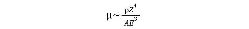 Rentgenabsorbcijas koeficients µ ir proporcionāls parauga blīvumam ρ un veidojošo elementu atomskaitlim Z ceturtajā pakāpē, bet apgriezti proporcionāls elementa masai A un fotonu enerģijai E trešajā pakāpē.
