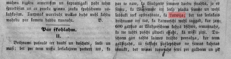 Vārda “Latvija” lietojums “Pēterburgas Avīzēs” (20.08.1862. Nr. 6, 52. lpp.).