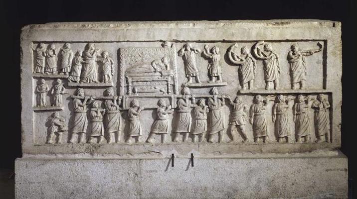 Reljefs, kas attēlo bēru ceremoniju. Romiešu civilizācija, mūsu ēras 1. gs.