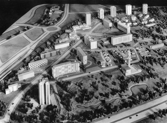 Hanzas kvartāla (Hansaviertel) modelis starptautiskajā būvniecības izstādē Berlīnē. Vācija, 1957. gads.