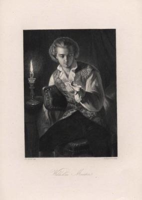Vilhelms Meistars, visticamāk ar aktrises Mariannas kurpīti rokās. Gravīra. Leipciga, 1864.–1877. gads.