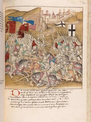 Žalgires kaujas attēlojums Dībolda Šilinga Vecākā (Diebold Schilling der Ältere) sarakstītajā Bernes ilustrētajā hronikā, ap 1483. gadu.