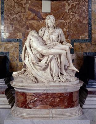 Mikelandželo 1479.–1499. gadā veidotā "Pieta" Sv. Pētera bazilikā. Vatikāns, 2013. gads.