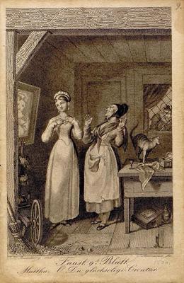 Grietiņa ar Fausta dāvātajām rotām. Gravīra. 1828. gads.