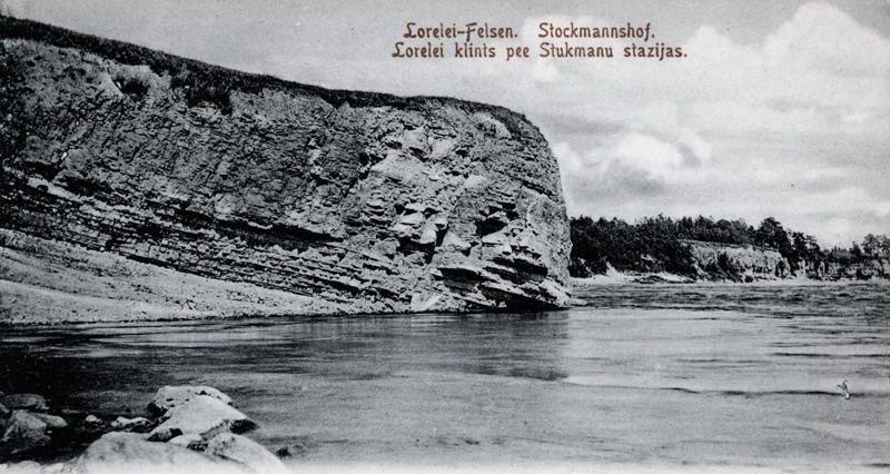 Lorelejas Nāru klints. Daugava pie Pļaviņām. Fotoatklātne. 1910. gads.