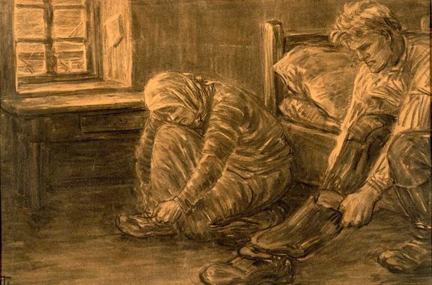 Teodors Ūders. “Rīts”. Ap 1910. gadu. Papīrs, ogle. 39 x 58 cm.