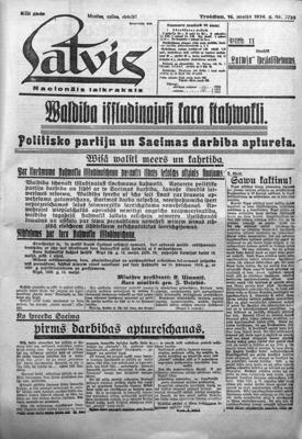 Laikraksta "Latvis" pirmā lapa. 16.05.1934.