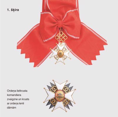 Atzinības krusts. 1. šķira: Ordeņa lielkrusta komandiera zvaigzne un krusts ar ordeņa lenti dāmām.