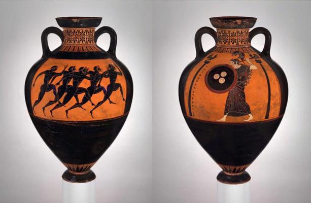 Panatēneju balva – terakotas amfora, uz kuras attēlotas skriešanās sacīkstes un Atēna. Senā Grieķija, ap 530. gadu p. m. ē.