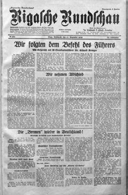 Laikraksta Rigasche Rundschau, Nr. 284 (13.12.1939.) pirmā lapa.