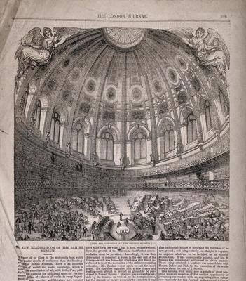 Britu muzeja lasītavas ilustrācija laikrakstā "The London Journal". 19. gs.