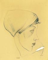 Kārlis Padegs. "Meitene ar zelta lūpām". 1933. gads. Papīrs, grafīts, guaša, zelts. 47 x 36,5 cm.