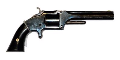 4. attēls. Piecu patronu revolveris S&amp;W № 2 ar slēgtu saliktu rāmi, .38 kalibrs (9 mm), 1861.–74. gads, ASV, Springfīlda, firmas SMITH &amp; WESSON rūpnīca. 