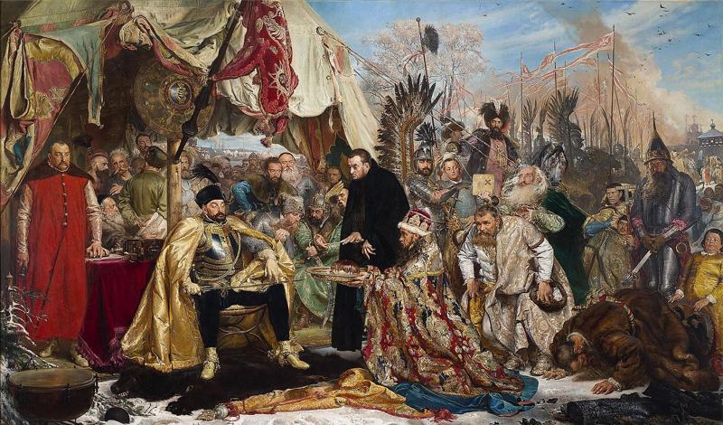 Jans Matejko. "Stefans Batorijs pie Pleskavas" (Stefan Batory pod Pskowem). 1872. gads.