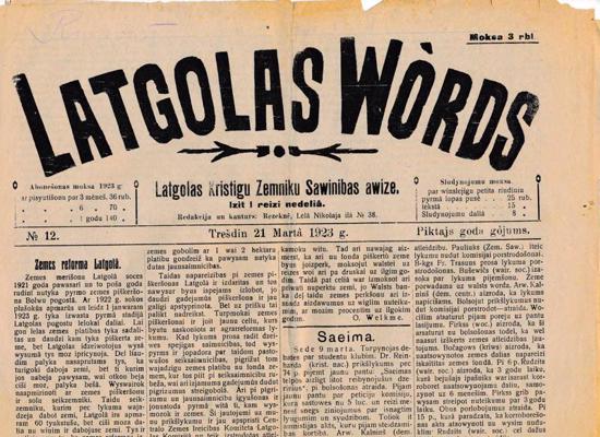Laikraksts "Latgolas Vōrds" Nr. 12. 21.03.1923.