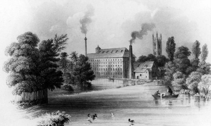 Zīda austuves Lombe’s Mill ilustrācija. Anglija, ap 1860. gadu.