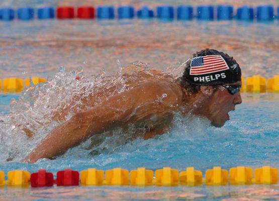 ASV peldētājs Maikls Felpss (Michael Fred Phelps) Atēnu olimpiskajās spēlēs. 14.08.2014.