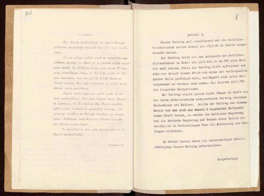 Latvijas un Vācijas 1939. gada 7. jūnija līguma otrā lapa.