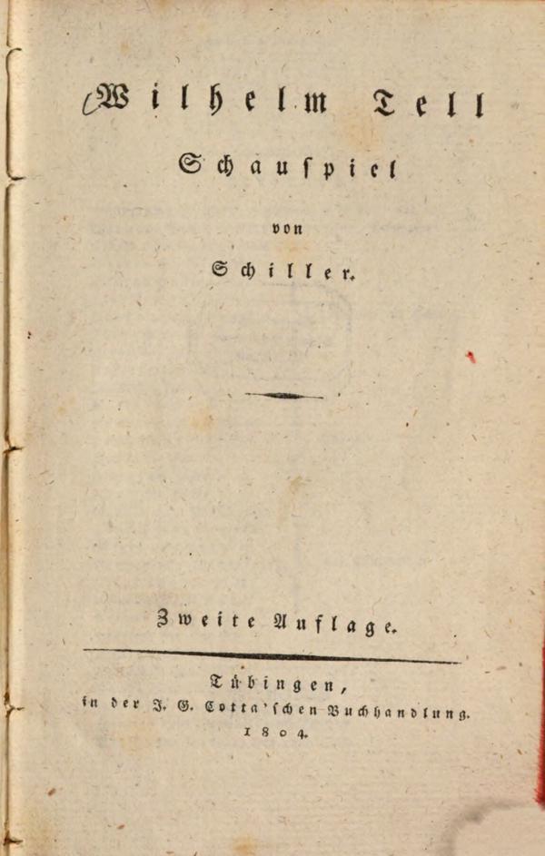 Frīdriha Šillera lugas "Vilhelms Tells" titullapa. Tībingena, 1804. gads.