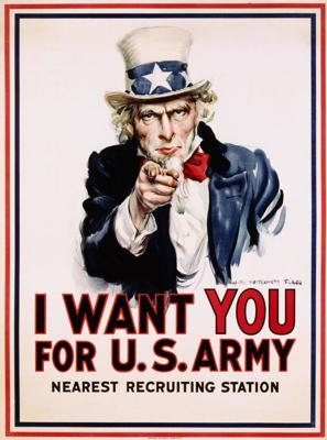 Džeimss Montgomerijs-Flegs. Plakāts "Es gribu TEVI ASV armijā". 1917. gads.