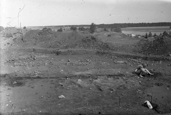 Arheoloģiskās izpētes darbi Dignājas pilskalnā Jēkabpils apriņķa Dignājas pagastā. Skats uz A plakumu. 07.1939.