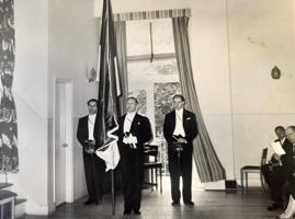 Studentu korporācijas "Fraternitas Vanenica" karoga iesvētīšana. Ņujorka, 22.06.1957.