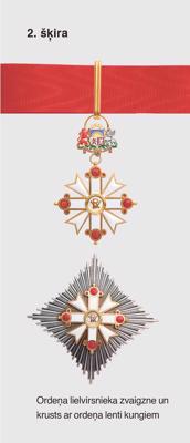 Viestura ordenis. 2. šķira: Ordeņa lielvirsnieka zvaigzne un krusts ar ordeņa lenti kungiem.