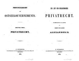 Titullapas Civillikuma priekšteča izdevumam vācu valodā. 1864. gads.