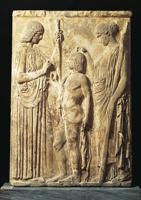 Marmora bareljefs attaino Eleusīnu mistēriju: Persefoni, Dēmetru un Triptolemu. Grieķu civilizācija, Eleusīna, 440.–430. gads p. m. ē.