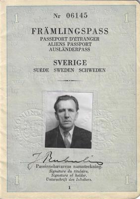 Jāņa Rubuļa Zviedrijas bezpavalstnieka pases kopija, izsniegta 07.11.1949.