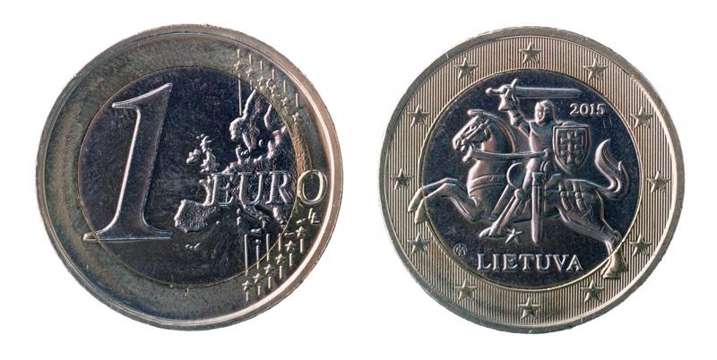 Lietuvas 1 eiro monēta, reverss un averss. 2014. gads.