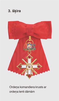 Viestura ordenis (ar šķēpiem). 3. šķira: Ordeņa komandiera krusts ar ordeņa lenti dāmām.