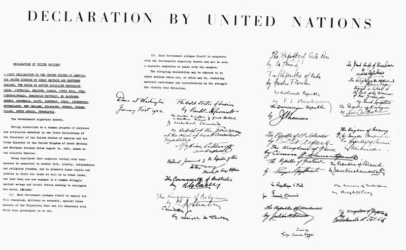 Apvienoto Nāciju Organizācijas deklarācija. Vašingtona, ASV, 01.01.1942.