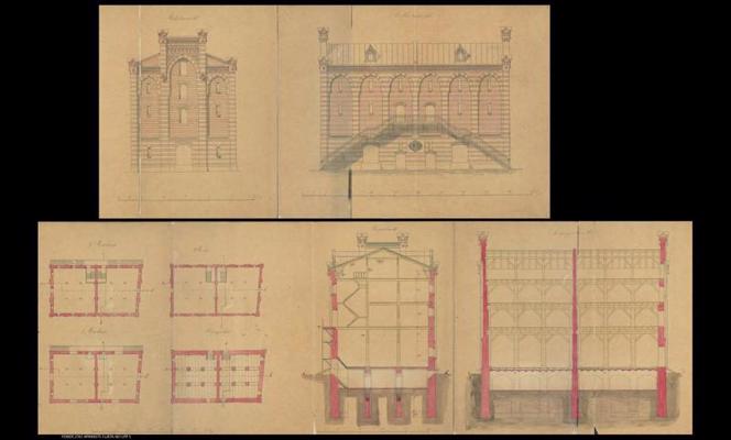 Projekta zīmējumi Voldemāra Šperlinga noliktavai 1. Spīķeru kvartālā. Arhitekts Reinholds Šmēlings. 1886. gads. Šī ēka līdz mūsdienām nav saglabājusies: 20. gs. 2. pusē nojaukta.