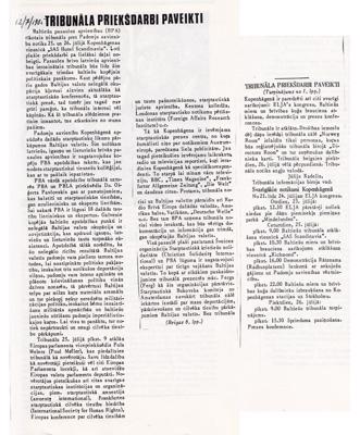 Raksts par Baltijas tribunāla priekšdarbiem laikrakstā "Londonas avīzes". 12.07.1985.