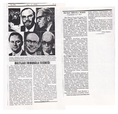 Raksts par Baltijas tribunāla tiesnešiem laikrakstā "Londonas Avīze", 26.07.1985.