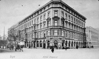 Viesnīca "Imperiāls" (Hotel Imperial) Aleksandra (tagad Brīvības) bulvārī 21. Ēka celta 1876. gadā. Rīga, 1910. gads.