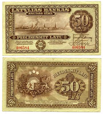 50 latu naudaszīme, iespiesta 1924. gadā Londonā.