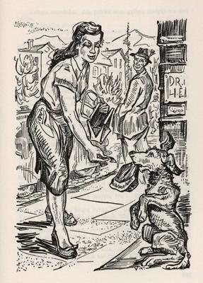 Ilustrācija Jāņa Širmaņa grāmatā "Kriksis trimdā". Vesterosa: Ziemeļblāzma, 1952. gads.