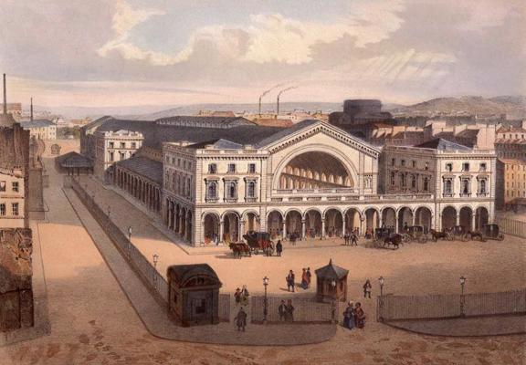 Parīzes Austrumu dzelzceļa stacija ap 1850. gadu. Litogrāfija.
