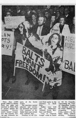 Baltiešu protesta akciju atspoguļojums austrāliešu presē. 10.08.1974., Sunday Morning Herald.