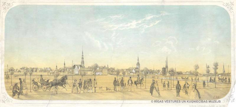 Karls Gothards Hess (Carl Gotthard Hess). "Rīga skatā no Vērmanes dārza". 1863. gads.