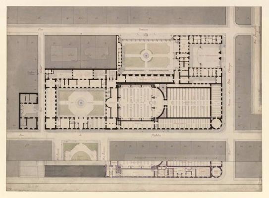 Anrī Labrusta projektētās Impērijas bibliotēkas ēkas pirmā stāva ģenerālplāns. 1868. gads.